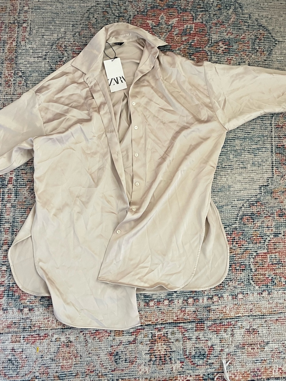 Zara Cream Oversized Button-Up Shirt Dress